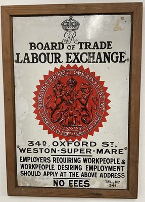 Lot 37 - An Enamel Board of Trade Labour Exchange sign,...