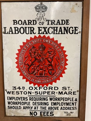 Lot 37 - An Enamel Board of Trade Labour Exchange sign,...