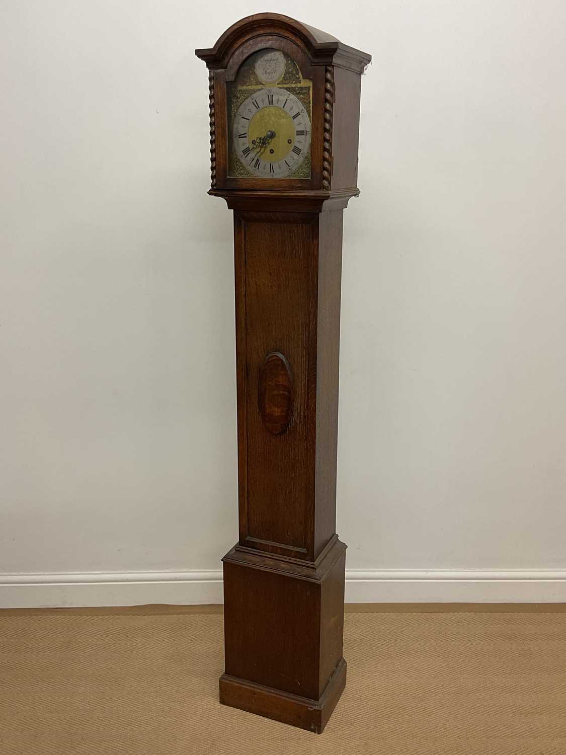 Lot 708 - An oak longcase clock with brass dial, height...