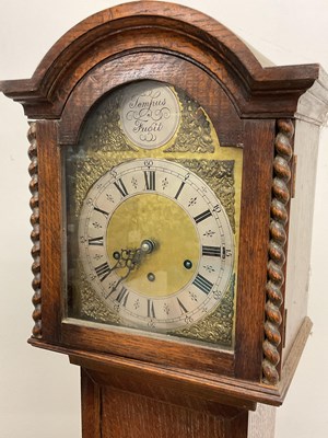 Lot 708 - An oak longcase clock with brass dial, height...