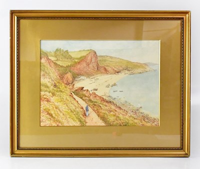 Lot 616 - NEWTON; watercolour, clifftop path with figure...