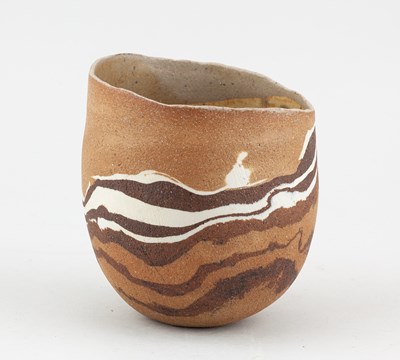 Lot 658 - SUE VARLEY; an earthenware vessel with inlaid...