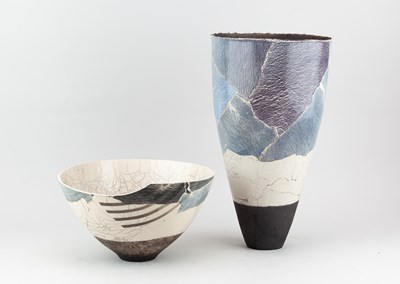 Lot 656 - STEVE MATTISON (born 1954); a tall raku vessel...