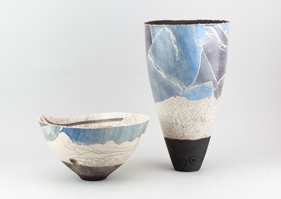 Lot 656 - STEVE MATTISON (born 1954); a tall raku vessel...