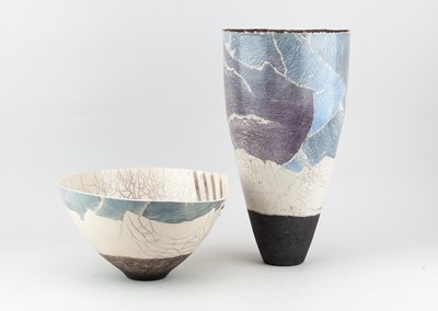 Lot 656 - STEVE MATTISON (born 1954); a tall raku vessel...