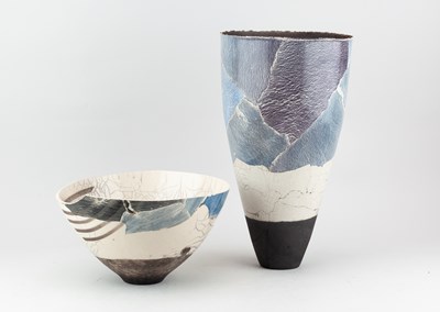 Lot 656 - STEVE MATTISON (born 1954); a tall raku vessel...