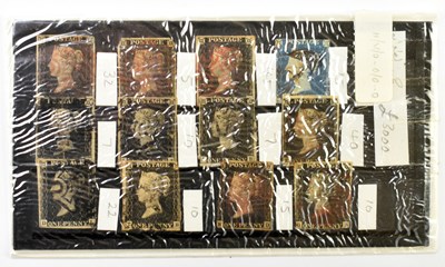 Lot 755 - GB; eleven QV used 1d blacks plus one used 2d blue in mixed condition.