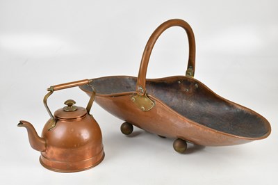 Lot 1364 - A copper scuttle with swing handle and a...