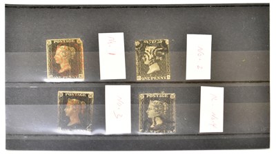 Lot 816 - GB - Four QV used 1d blacks in mixed condition