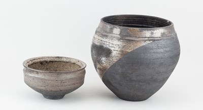 Lot 24 - DAVID HOWARD JONES (born 1953); a raku vessel...