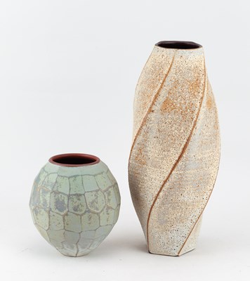 Lot 29 - EMILY MYERS (born 1965); a faceted terracotta...