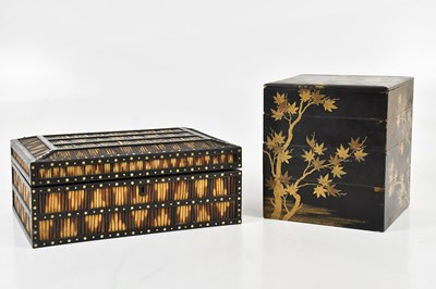 Lot 1251 - A bone inlaid porcupine quill box, the hinged...