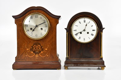 Lot 332 - An Edwardian inlaid mahogany mantel clock, the...