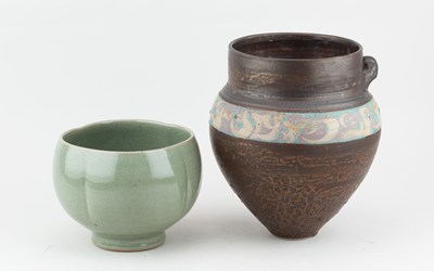 Lot 109 - ANDREW WILSON; a lugged bulbous stoneware...