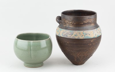 Lot 109 - ANDREW WILSON; a lugged bulbous stoneware...