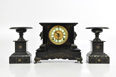 Lot 338 - A Victorian marble and slate three piece clock...