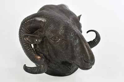 Lot 1389 - A cast bronze wall hanging model of a ram's...