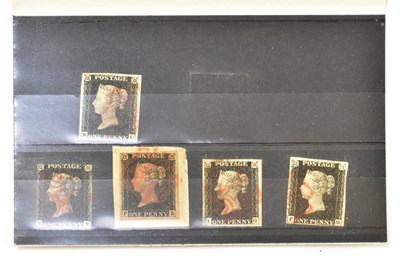 Lot 779 - GB; five QV used 1d blacks in mixed condition.