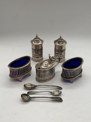 Lot 533 - A matched five piece hallmarked silver cruet,...