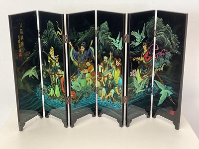 Lot 388 - A Chinese lacquered six panel five-fold face...