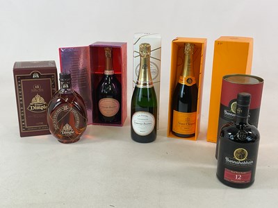 Lot 136 - WHISKY AND CHAMPAGNE; five bottles comprising...