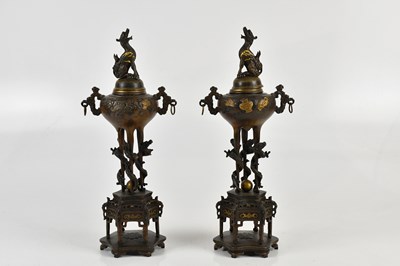 Lot 1134 - A pair of 20th century Japanese bronze koros...