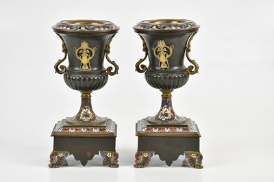 Lot 1390 - A pair of 19th century bronze and cloisonné...