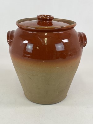 Lot 305 - A large stoneware crock pot with lid, height...