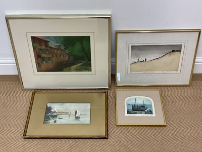 Lot 484 - Three prints and watercolours with a coastal...