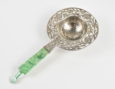 Lot 1123 - A Chinese white metal tea strainer, with...