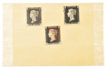 Lot 808 - GB - Three QV used 1d blacks in mixed condition