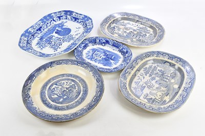 Lot 568 - A collection of five blue and white 19th...