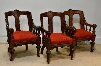 Lot 119 - Three late 19th century walnut and ebonised...