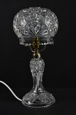 Lot 389 - A cut glass mushroom lamp, height 37cm.