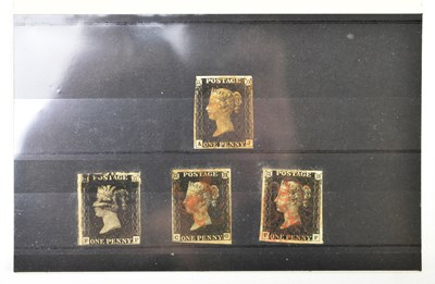 Lot 794 - GB; four QV used 1d blacks in mixed condition.