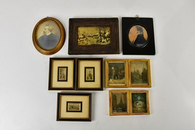 Lot 1219 - A Victorian miniature crystoleum, a silhouette...