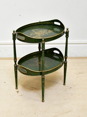 Lot 30 - A decorative green and gilt painted two tier...