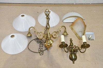 Lot 381 - A brass hanging three branch ceiling light...