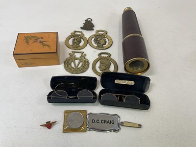 Lot 30 - A contemporary brass three draw telescope, a...