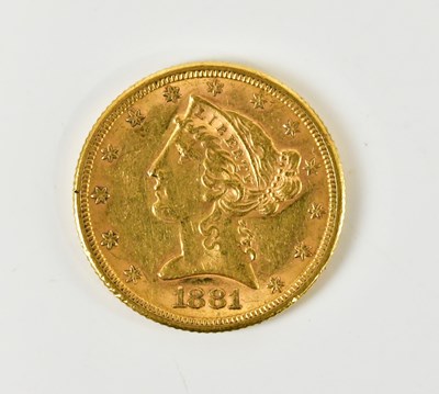 Lot 663 - UNITED STATES OF AMERICA; a gold $5 coin, 1881.