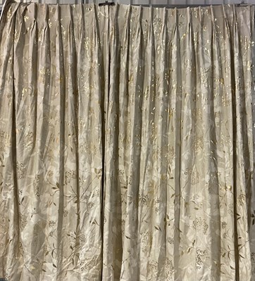 Lot 147 - A pair of curtains on linen style fabric with...