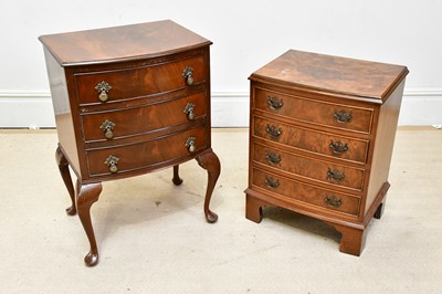 Lot 27 - A 1950s walnut bowfront chest of four drawers...