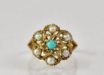 Lot 842 - A 9ct yellow gold filigree floral cluster ring...