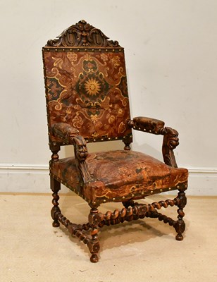 Lot 79 - A 19th century carved oak hall chair, the...