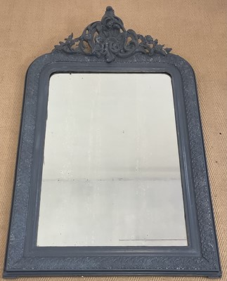 Lot 812 - A grey painted French overmantel mirror with...