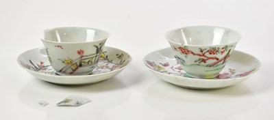 Lot 1058 - Two Chinese porcelain tea bowls with saucers...