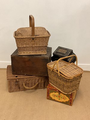 Lot 49 - A collection of wooden boxes and wicker...