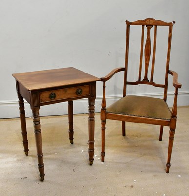 Lot 212 - An Edwardian inlaid mahogany elbow chair and a...