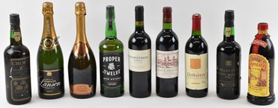 Lot 203 - MIXED SPIRITS AND WINE; nine bottles of...