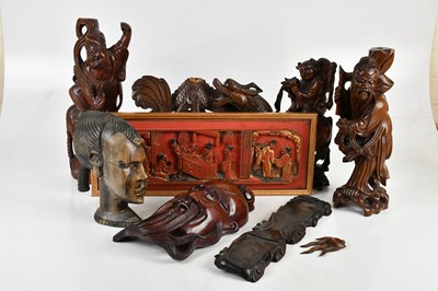 Lot 1088 - A collection of Chinese root wood and hardwood...